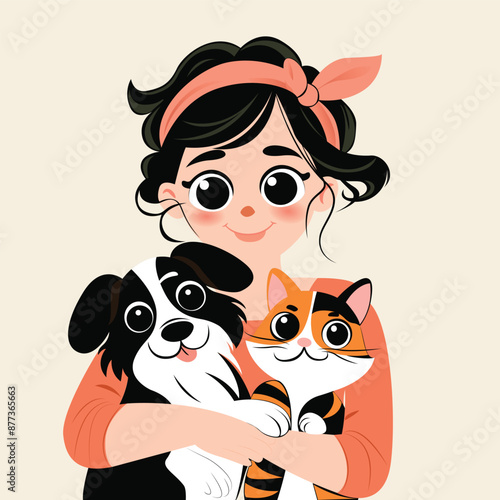 girl hugging yours pets