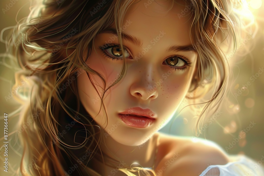 Beautiful young woman with long flowing hair and soft lighting is posing Beautiful young woman with long flowing hair and soft lighting is posing