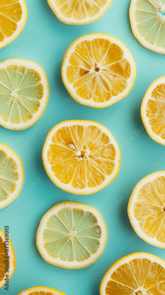 Lemon halves arranged on a teal background Lemon halves arranged on a teal background