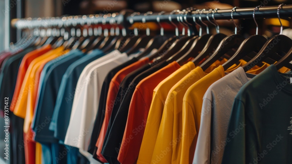 Obraz premium Colorful T-Shirts Hanging on a Clothes Rack
