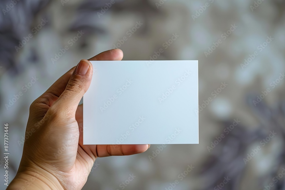 Hand holding blank card, close-up view, neutral background, realistic skin texture, soft natural lighting, minimalist and clean design Hand holding blank card, close-up view, neutral background, realistic skin texture, soft natural lighting, minimalist and clean design