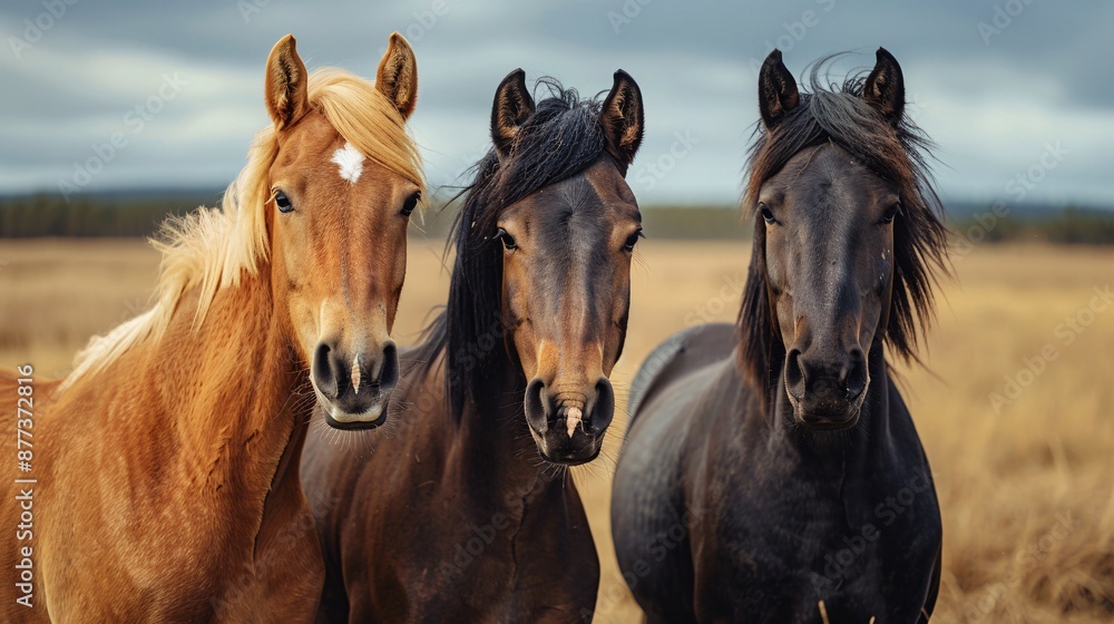Herd of foals and young horses running on a green meadow. Herd of foals and young horses running on a green meadow.