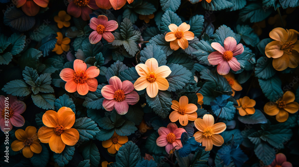 Colorful flowers on a nature background of deep tropical plants Colorful flowers on a nature background of deep tropical plants
