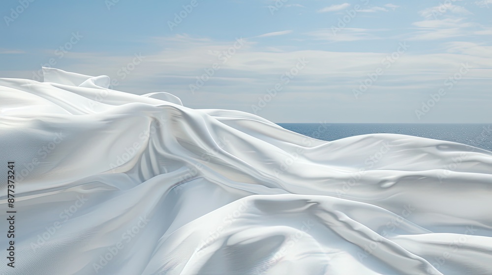 Obraz premium White sheer fabric drapes and flows in soft, gentle waves, creating a delicate and ethereal texture.