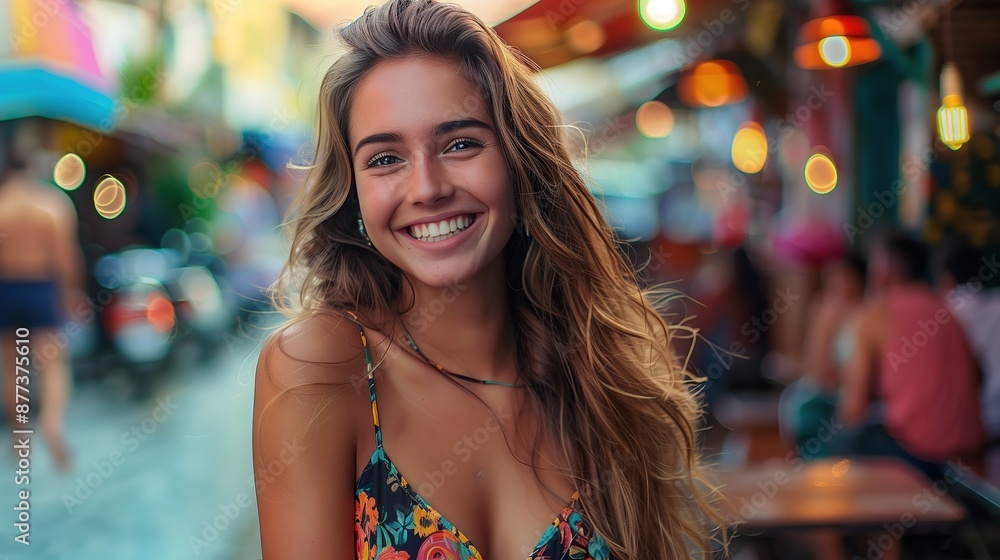 A_beautiful_woman_smiling_brightly_in_a_colorful_dress_captured_photo_generative_ai_image A_beautiful_woman_smiling_brightly_in_a_colorful_dress_captured_photo_generative_ai_image