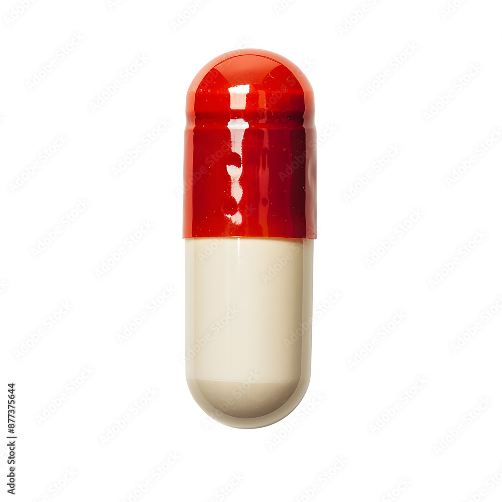 a red and white capsule pill on an isolated white background a red and white capsule pill on an isolated white background