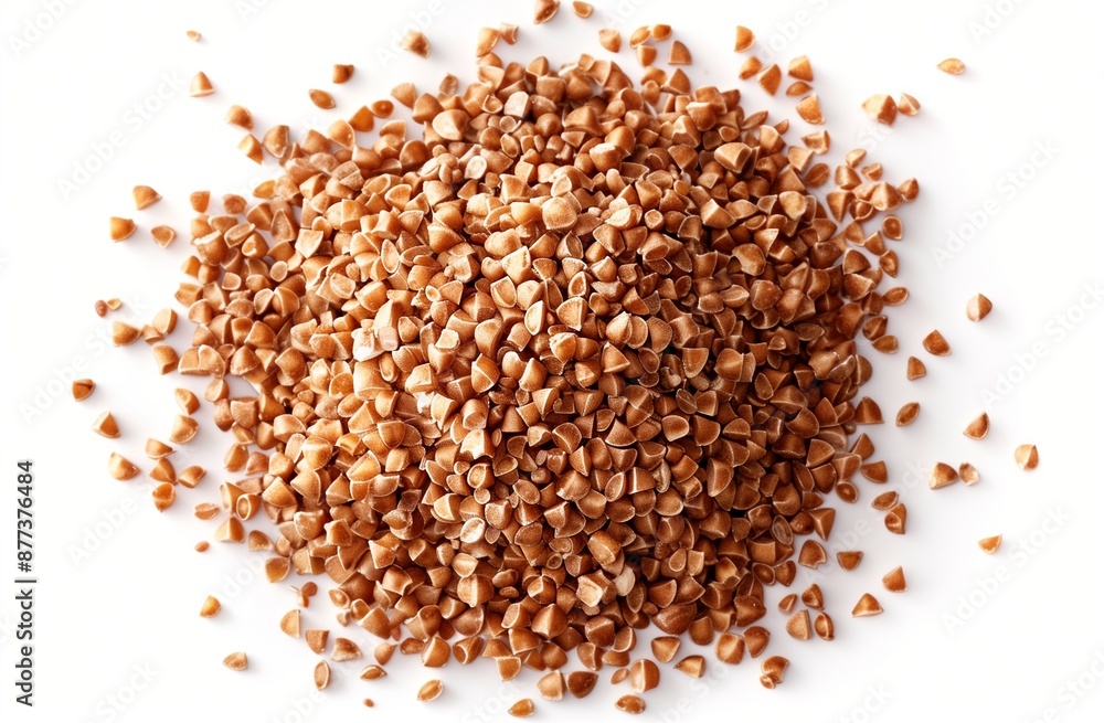 Buckwheat grain isolated on a white background, in a top view. Buckwheat grain isolated on a white background, in a top view.