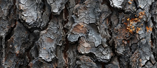 Detailed macro shot of tree bark showcasing intricate natural patterns and textures making it an ideal copy space image providing a habitat for tiny insects