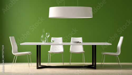 dining room with modern minimalist table where hedo wall texture, background for text photo