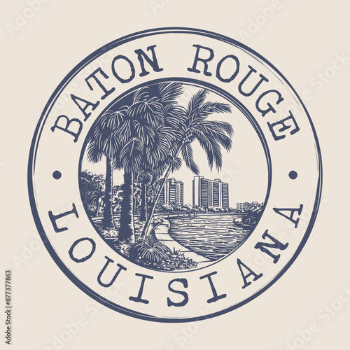 Baton Rouge, Louisiana Stamp City Postmark. Silhouette Postal Passport. Round Vector Icon. Vintage Postage Design.