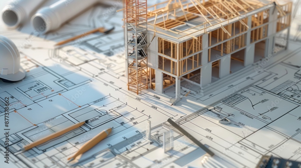 Detailed Cost Estimation Sheet: Generate a photo realistic image of a construction project with a detailed cost estimation sheet showing various cost factors Detailed Cost Estimation Sheet: Generate a photo realistic image of a construction project with a detailed cost estimation sheet showing various cost factors