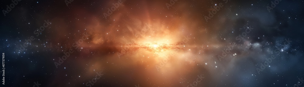 A bright, glowing star bursts from a nebula in space. A bright, glowing star bursts from a nebula in space.