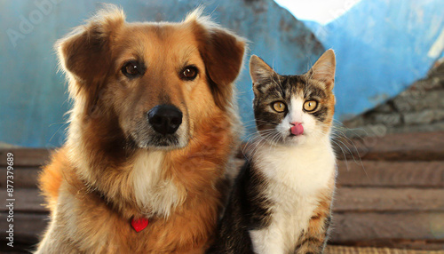 Cute dog and cat together © netsay