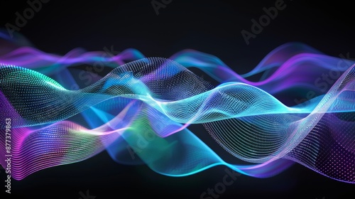 A 3D abstract digital technology background with gradient dots and lines. Cloud, stock, cryptocurrency and big data huds. Blockchain and cryptocurrency.