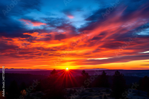 An Illuminating Sunrise Over a Peaceful Landscape: A Spectral Dance of Morning Colors