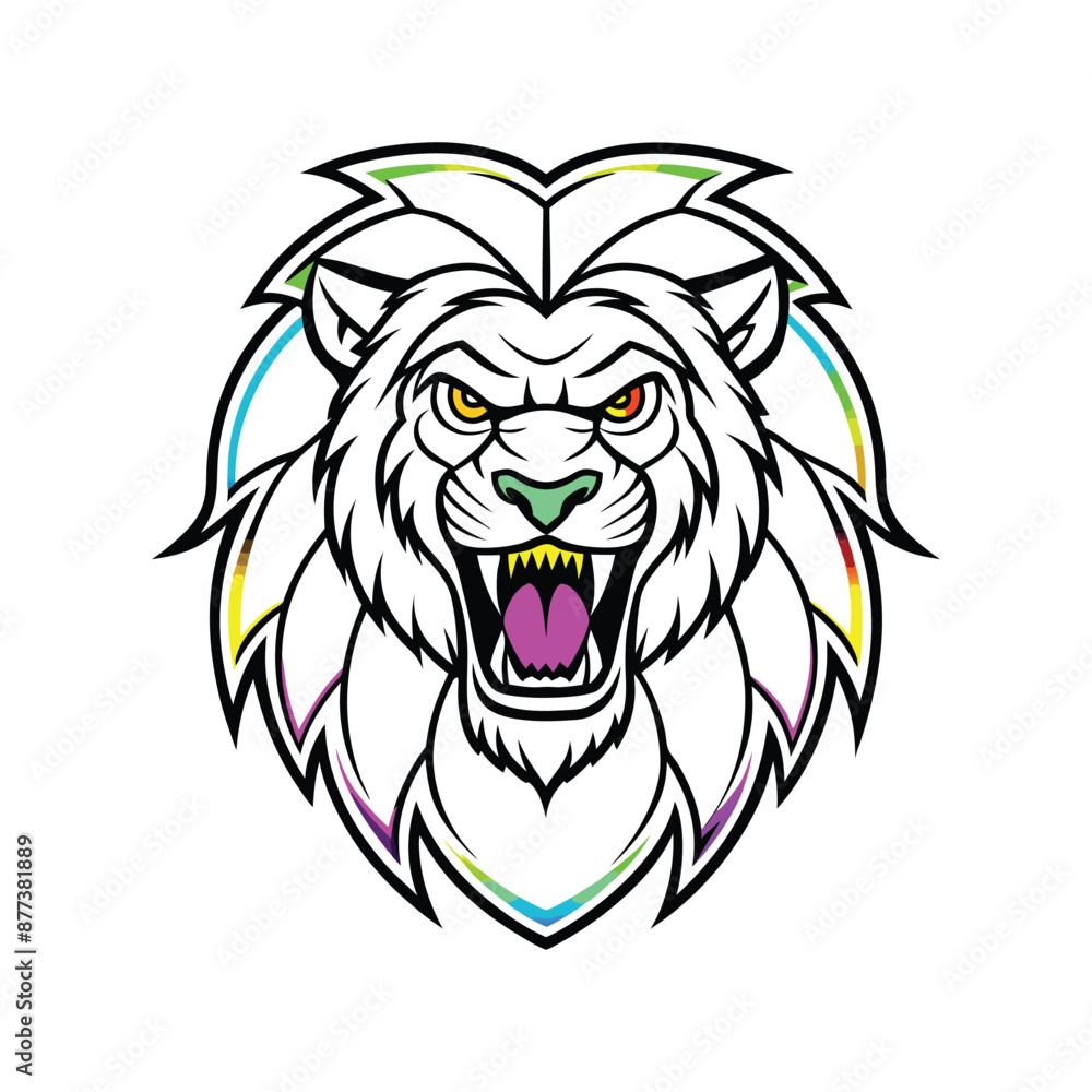 Obraz premium Lion Face Mascot Logo Neon Design