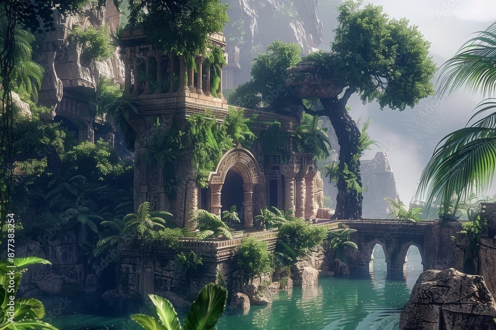 Ancient Stone Structure Overgrown With Lush Vegetation in Tropical Jungle Ancient Stone Structure Overgrown With Lush Vegetation in Tropical Jungle