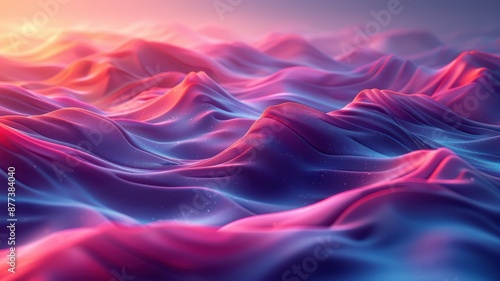 Colorful Abstract Digital Art Depicting Futuristic Landscape with Vibrant Waves and Bright Gradient Colors in a Surreal Sceneabstract