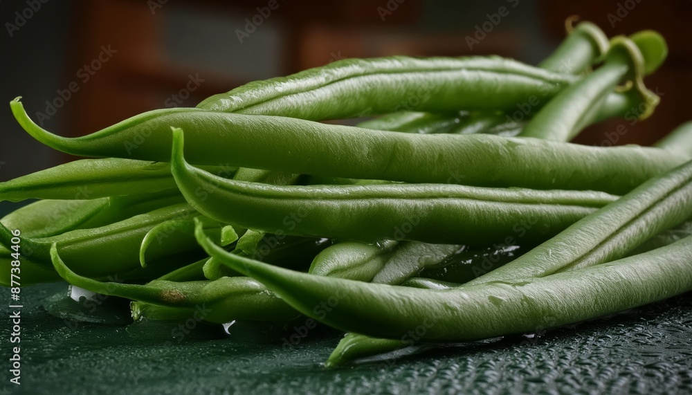 green beans on wooden table , generated by AI. High quality photo green beans on wooden table , generated by AI. High quality photo