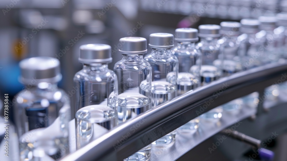 Bottles on a Conveyor Belt in a Factory Setting Bottles on a Conveyor Belt in a Factory Setting