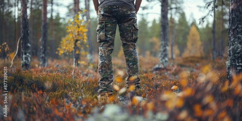 Man in Camouflage Standing in a Forest