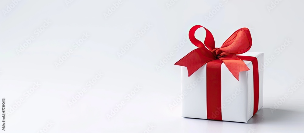 An isolated red and white gift box with a red ribbon on a white background with clipping path ideal for holidays like Christmas New Year Valentine s Day or anniversaries with copy space image An isolated red and white gift box with a red ribbon on a white background with clipping path ideal for holidays like Christmas New Year Valentine s Day or anniversaries with copy space image