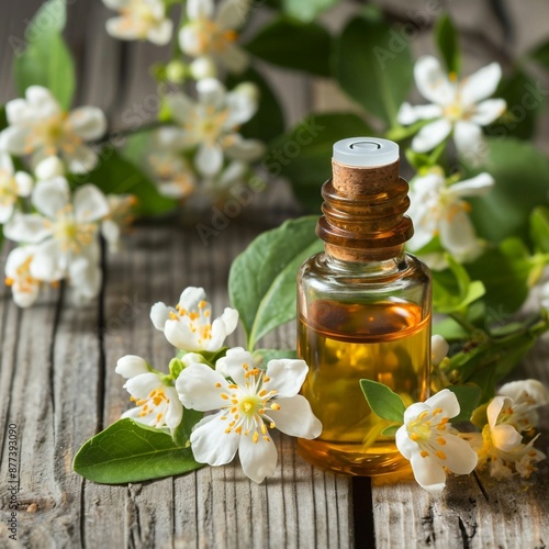 Calming Still Life: Essential Oil and Flowers