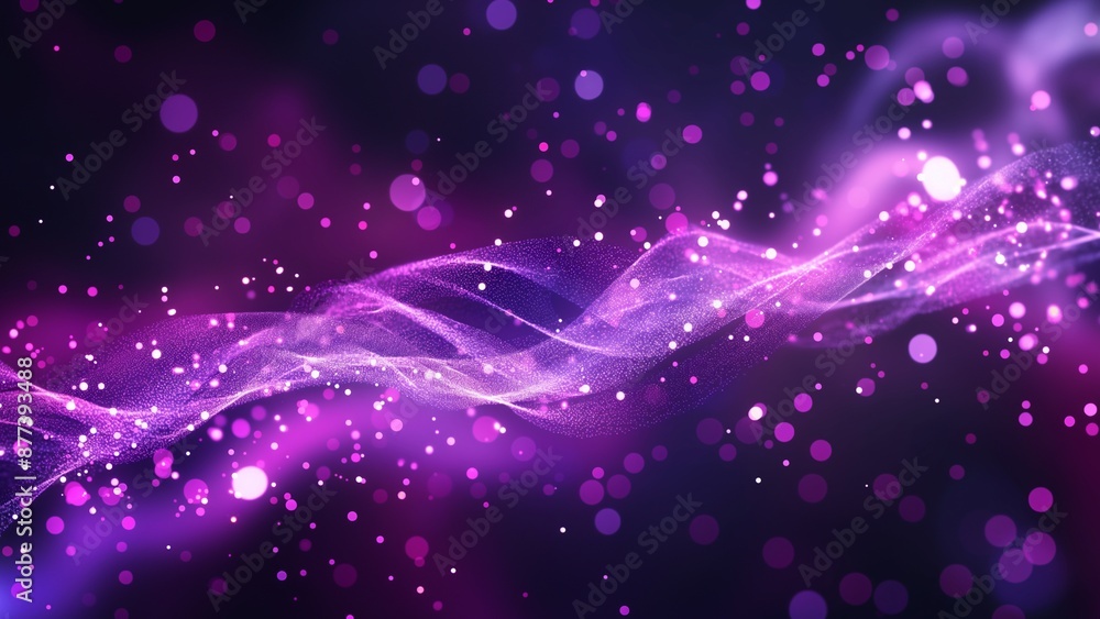 Fototapeta premium Digital purple particles wave and light abstract background 