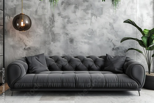 mock up modern interior sofa in living room, empty wall, 3D render.