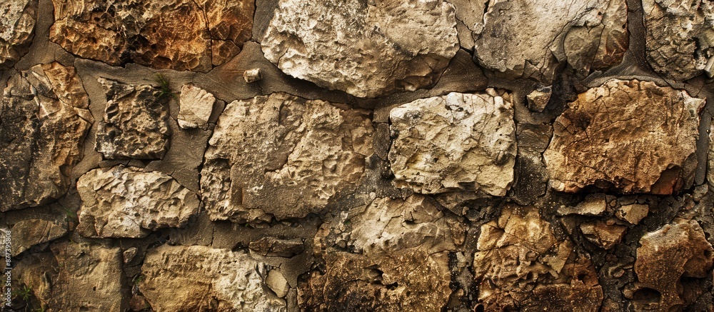 Fototapeta premium Textured old stone wall providing a charming background with a copy space image