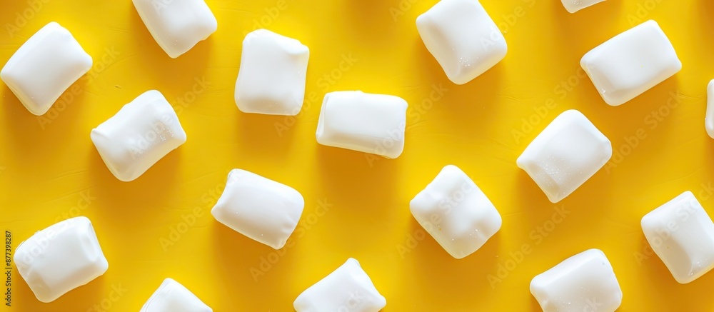 A flat lay with delicious white gum on a yellow backdrop with room for text in the copy space image A flat lay with delicious white gum on a yellow backdrop with room for text in the copy space image