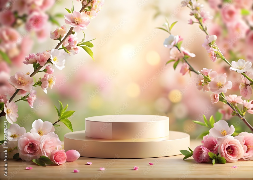 Podium background flowers and 3d beauty stand display Podium background flowers and 3d beauty stand display