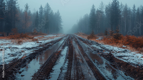 Forest view of the road in the morning