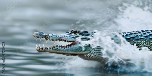 Wallpaper Mural Crocodile emerging from water with teeth bared. Concept Wildlife Photography, Predatory Behavior, Animal Actions, Reptiles, Water Creatures Torontodigital.ca