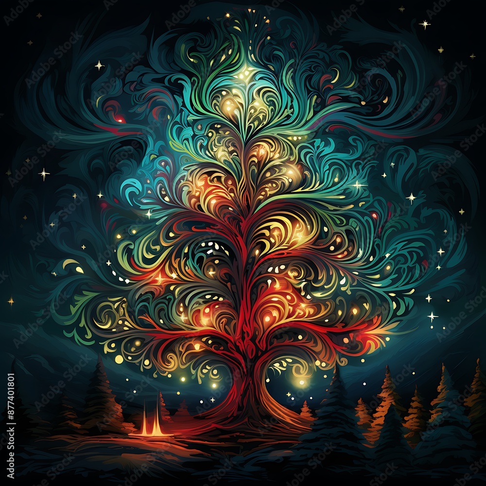 Abstract Christmas tree adorned Abstract Christmas tree adorned