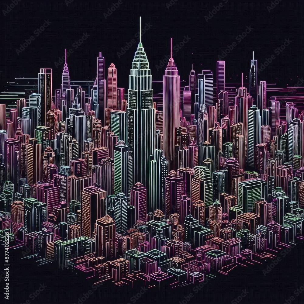 Obraz premium Outlines of a big city with many high-rise buildings. Generative ai.