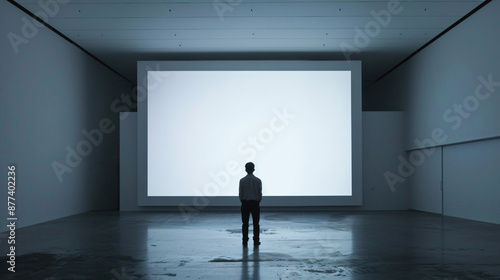 Silhouette of a Person Watching Projection on Wall in Large Room