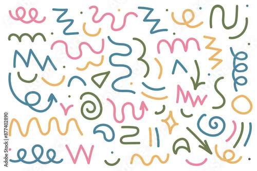 Marker lines, pencil stripes, highlighting elements, illustrations of permanent markers in the form of checkmarks, arrows in different directions. Attractive visual effects for graphic design, art sup