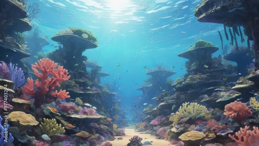 Fototapeta premium Landscape illustration anime style background, Generative Ai