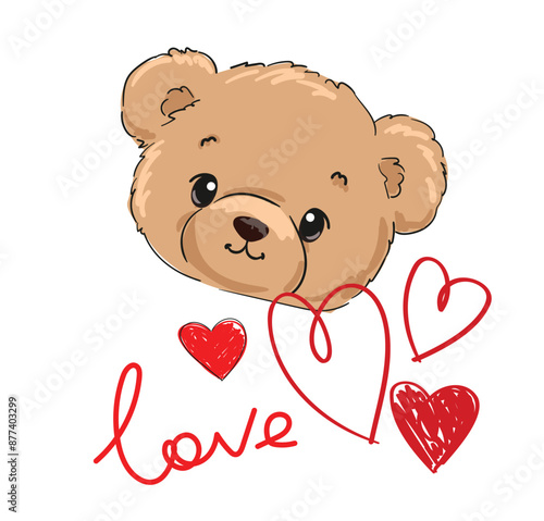 teddy bear and heart vector hand drawn illustration cute print design for kids