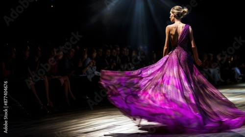 Fashion Show Runway Model in a Flowing Purple Dress © Iswanto