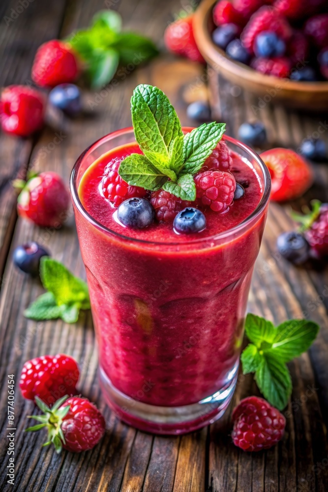 Red berries smoothie on wooden desk Red berries smoothie on wooden desk