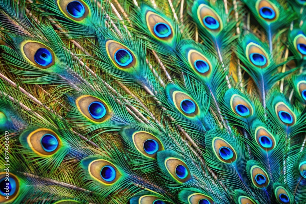 Fototapeta premium Peacock feathers macro photography, bright colors