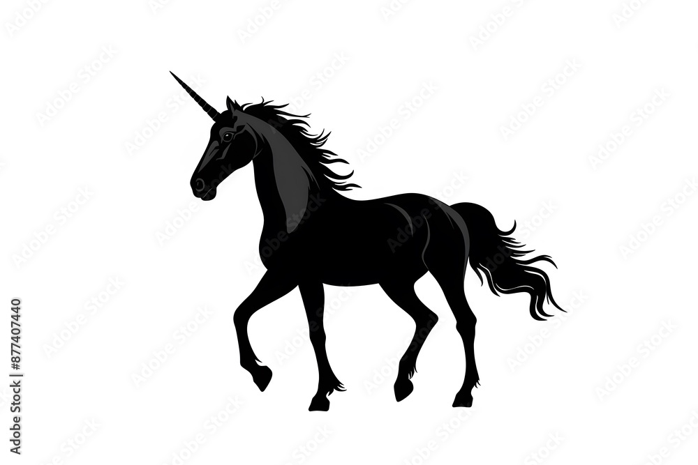 Fototapeta premium Silhouette of a majestic unicorn gracefully trotting with a flowing mane