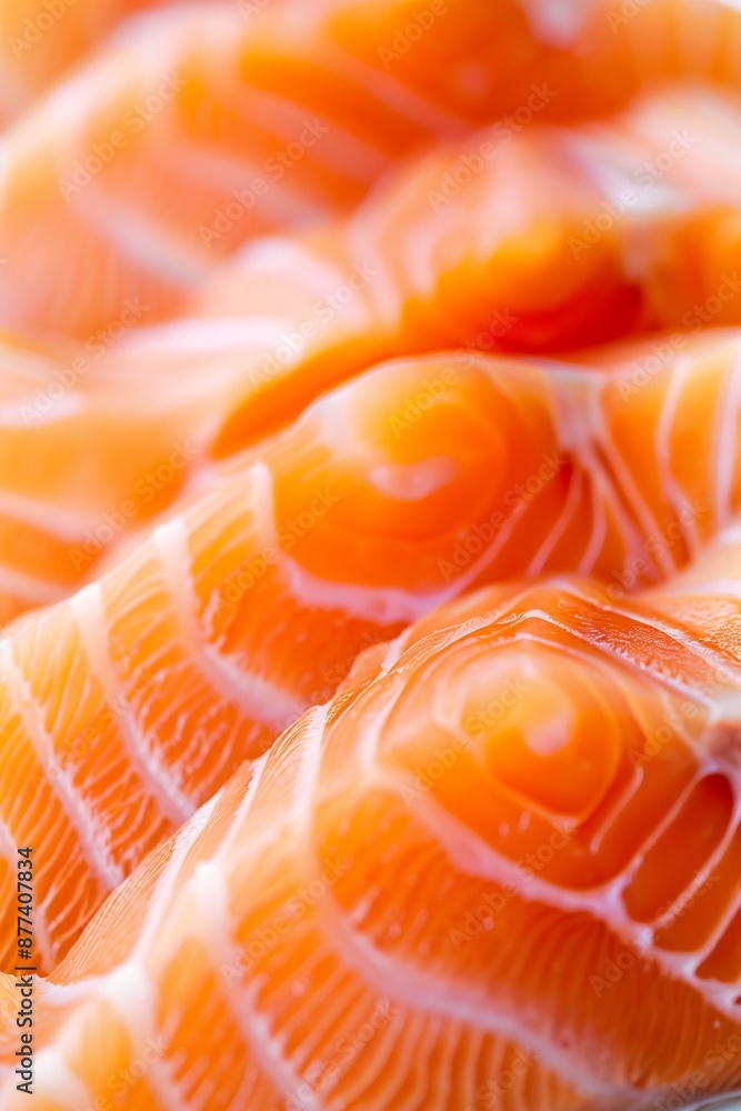 texture of raw salmon single slice, displaying its smooth, striated pattern and fresh orange-pink color, sashimi texture of raw salmon single slice, displaying its smooth, striated pattern and fresh orange-pink color, sashimi
