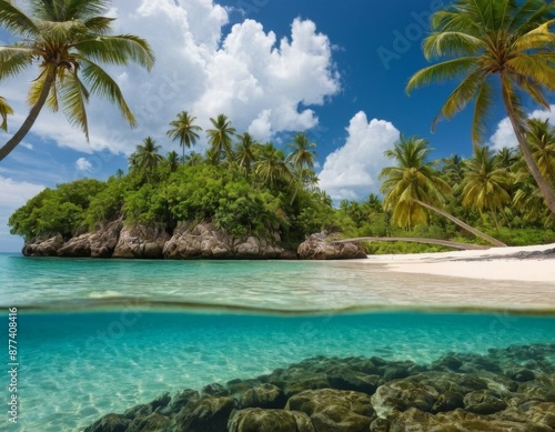 Paradise tropic beach with palms. Generative ai.