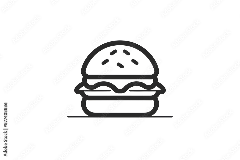 Fototapeta premium Minimalist hamburger icon with a tasty burger outlined in black on a white background.