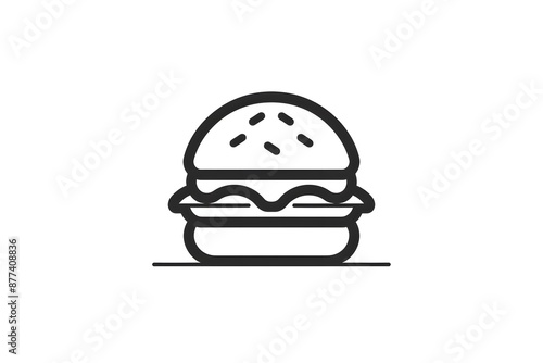 Minimalist hamburger icon with a tasty burger outlined in black on a white background.