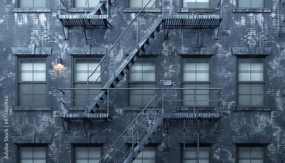 Obraz premium Dynamic graphic of building fire escape clearance, blank background, motion graphics, clearance, emergency planning