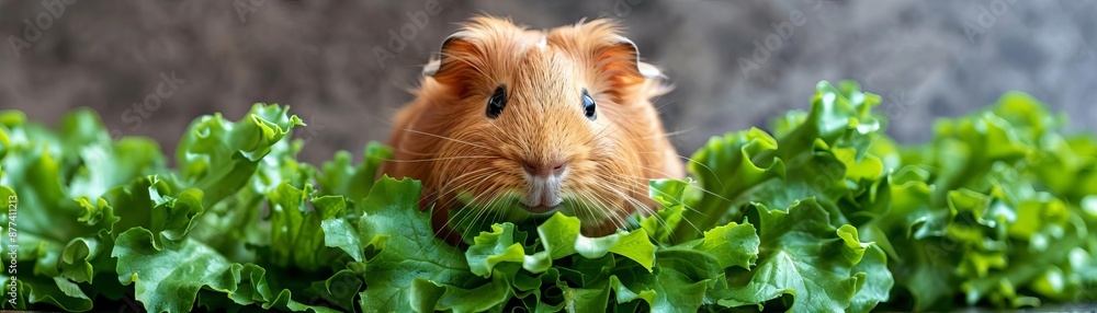 Guinea pig munching on fresh garden greens, blank background, pet plants, healthy summer snack Guinea pig munching on fresh garden greens, blank background, pet plants, healthy summer snack